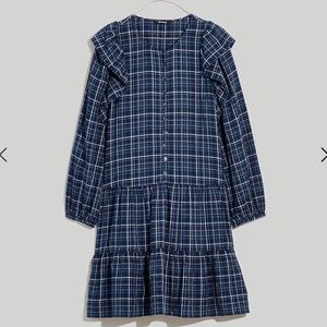NWT Madewell Women Gauze Ruffle-Trimmed Mini long sleeve Dress Size S